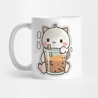 Cute Cat Drinking Bubble Tea Cartoon Boba Drawing Mug